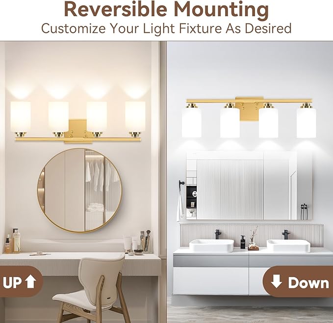 VerRon 4-Light Gold Bathroom Light Fixtures Over Mirror 27 Inches
