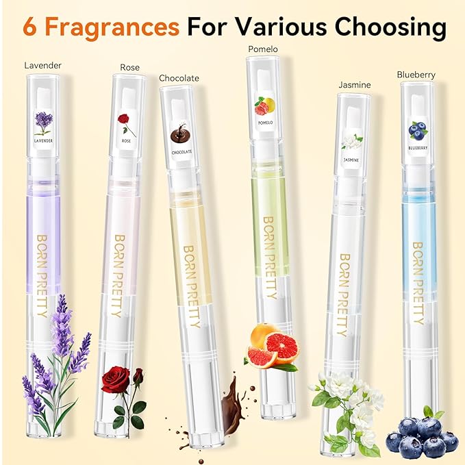 Born Pretty 6Pcs Nail Cuticle Oil Pen,Cuticle Revitalizer Oil Nails Nutrition Oils Repair Nail Care Essential Oils,Nail Art Treatment Softening Pen Tool Nails Moist Nail Strengthener