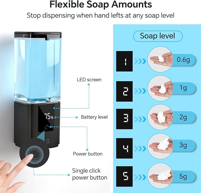 LAOPAO Soap Dispenser, Automatic Soap Dispenser Wall Mount Rechargeable Foaming Soap Pump for Bathroom Kitchen, Touchless Foam Soap Dispenser for Dish/Hand/Shower Soap, Home & Commercial, 540ml, Black
