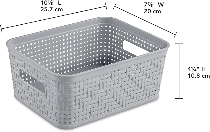 Sterilite 16 Pack Plastic Storage Bin Organization Containers, Short Baskets, Cement