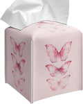 Grace Yonks Cute Pink Butterfly Tissue Box Cover Square, Cube Case for Facial Tissues, 5.2" PU Leather(075)