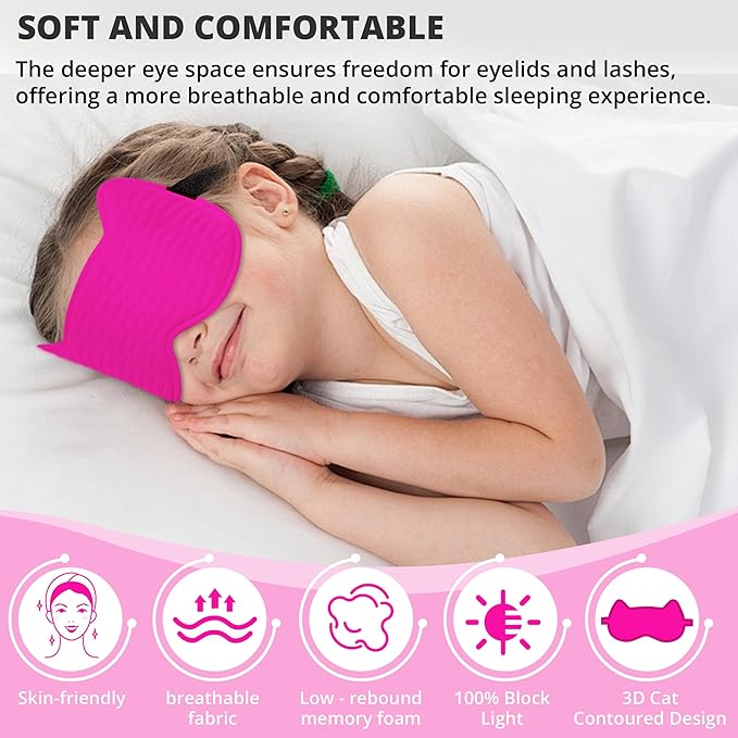 Kids Sleep Mask for Sleeping – Soft 3D Contoured Eye Mask for Kids, Comfortable No-Pressure Eye Cover with Memory Foam for Travel, Naps & Airplane, Boys & Girls (Rose Red)