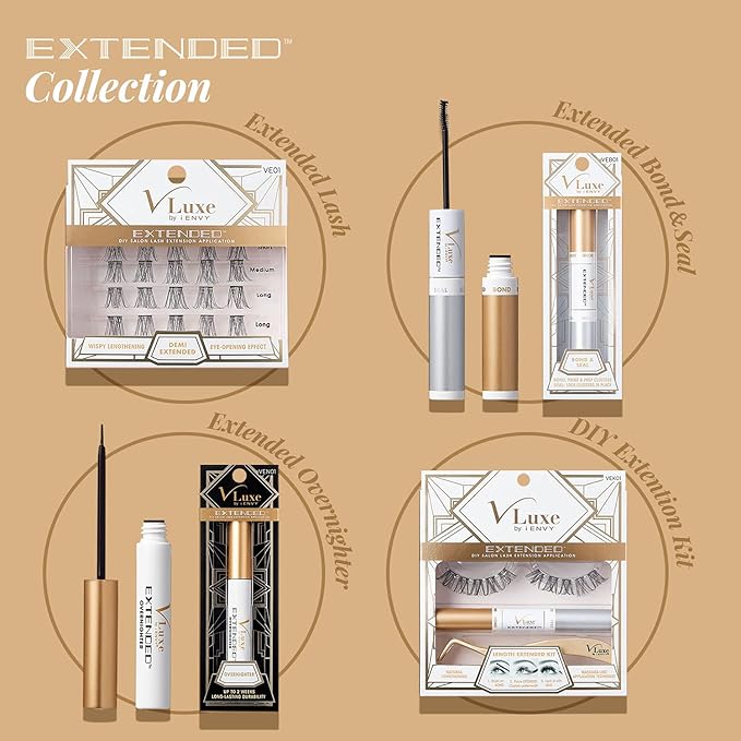 i•ENVY DIY Lash Extension Starter Kit with 10 Volume Extended Clusters, Applicator and Bond & Seal - Eye Lifting Effect, Feather Light Reusable Lash with Super Thin Microbands