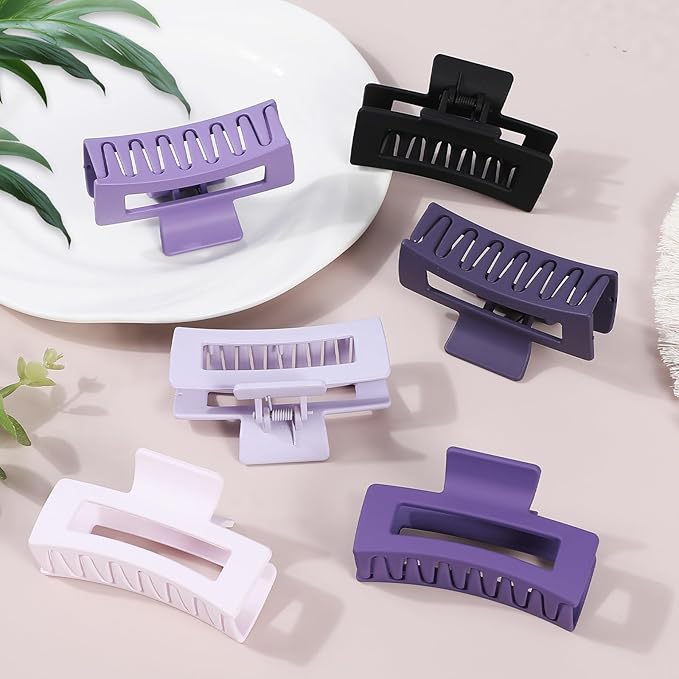 Sisiaipu 3.5 Inch Medium Hair Claw Clips 6 Pack Hair Clips for Women Square Rectangle Claw for Hair Banana Jaw Clips Hair Accessories for Girls (Purple)