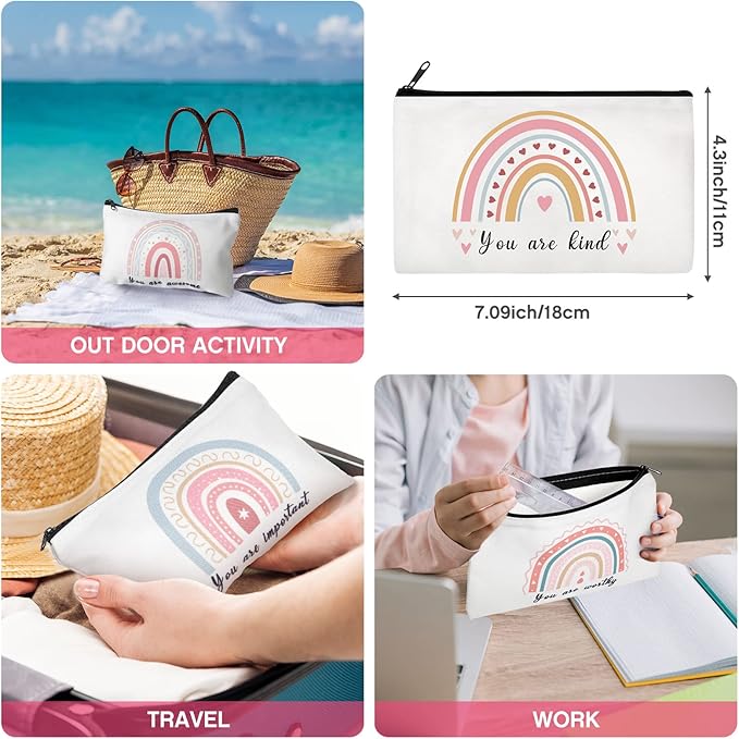 Yahenda 16 Pcs Graduation Canvas Makeup Bags Bulk for Women Appreciation Inspirational Gifts Cosmetic Zipper Pencil Pouch Travel Toiletry Bag for Teacher Birthday Mother's Day(Rainbow)