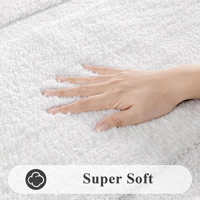SHACOS Soft Fluffy White Bath Rugs Mats Set of 2 Pieces 16x24 + 20x32 inch, Non Slip Washable Bathroom Rugs, Microfiber Absorbent Bath Rug Plush Floor Rug Carpet
