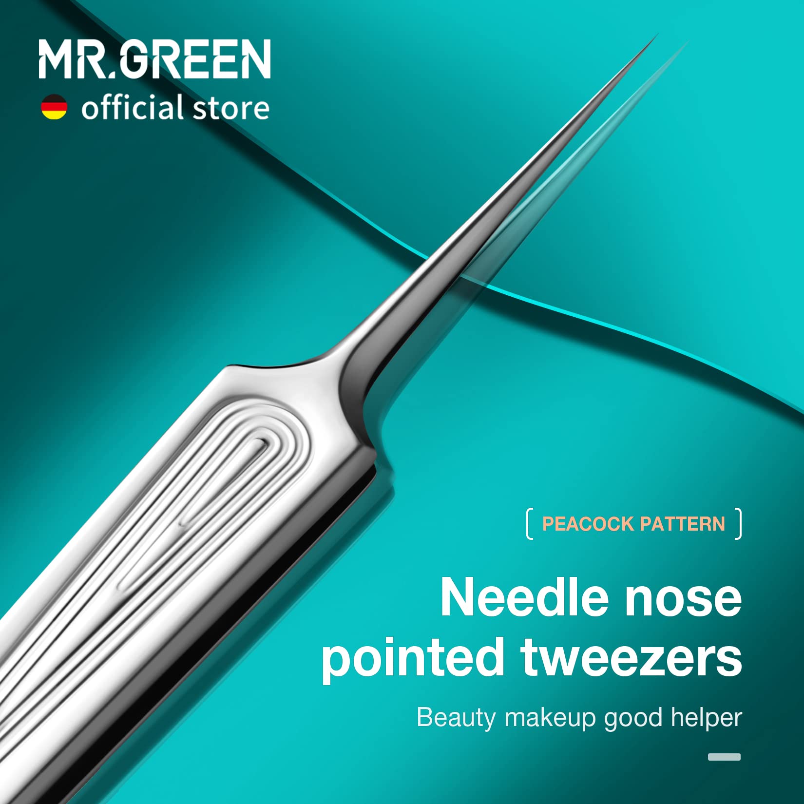 MR.GREEN Ingrown Hair Tweezers Needle Nose Pointed Tips Tweezers For Eyebrows Splinters Blackhead Removal Acne Clip Extractor (Short)
