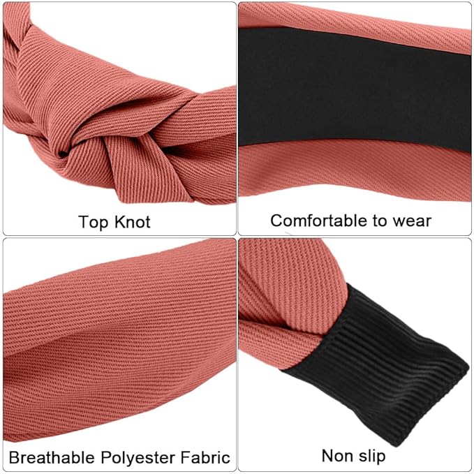 AHONEY 5 Pack Red Knotted Headbands for Women Girls Trendy Fashion Thick Headbands Top Knot Non Slip Cute Hair Accessories Headband Pack Diademas Para Mujer