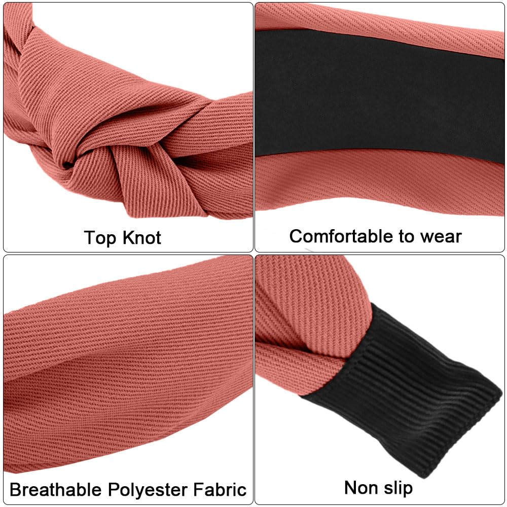AHONEY 5 Pack Red Knotted Headbands for Women Girls Trendy Fashion Thick Headbands Top Knot Non Slip Cute Hair Accessories Headband Pack Diademas Para Mujer