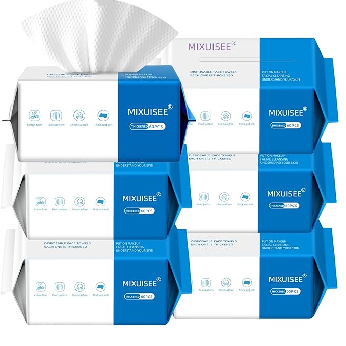 MIXUISEE◆thick and soft Face Towels.Disposable face towel.100% Cotton facial cloths.Super thick 130%. Suitable for makeup removal and cleansing.and applicable to sensitive skin.(360 pieces)