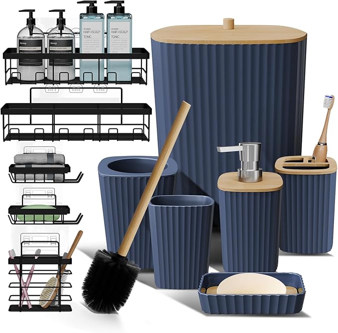 Clara Clark Bathroom Set - Christmas Bathroom Sets, Xmas Bathroom Accessories Set, 6PC Bathroom Accessory Set with Toilet Brush, Trash Can & Soap Dispenser