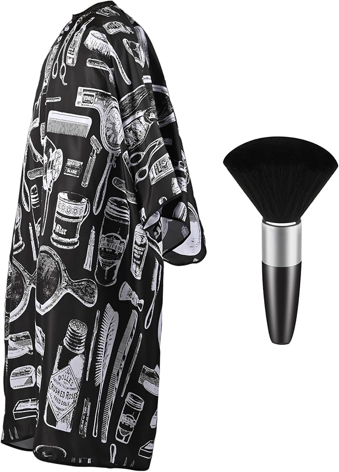 ULG Professional Hair Cutting Cape with Neck Duster Brush Waterproof Extra Large Size Salon Barber Cape Haircut Cape for Men Women and Kids, 57”×72” Full Body Coverage, Black with White Printing