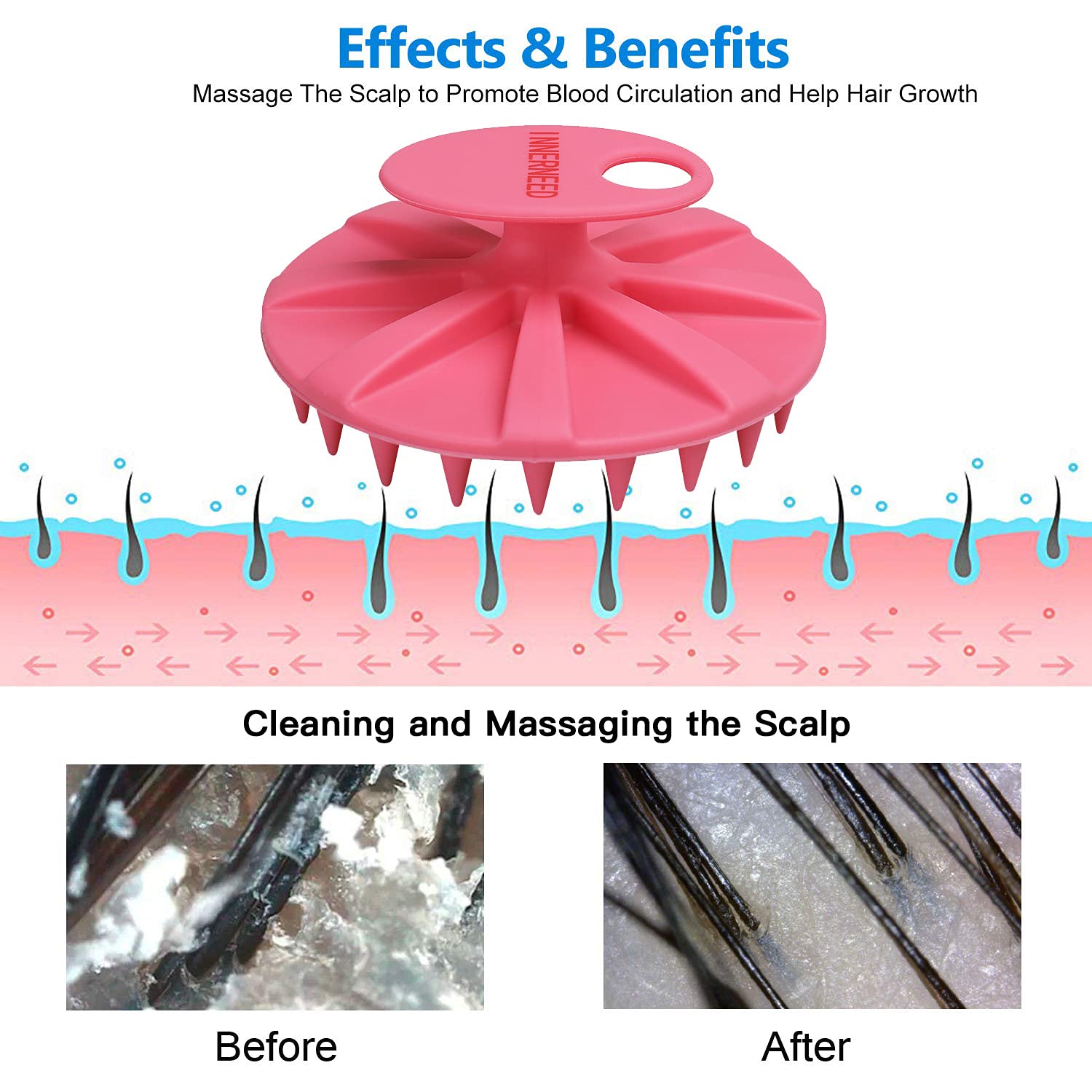 One-piece Silicone Scalp Massager Shampoo Brush Hair Wash Scrubber, Pink