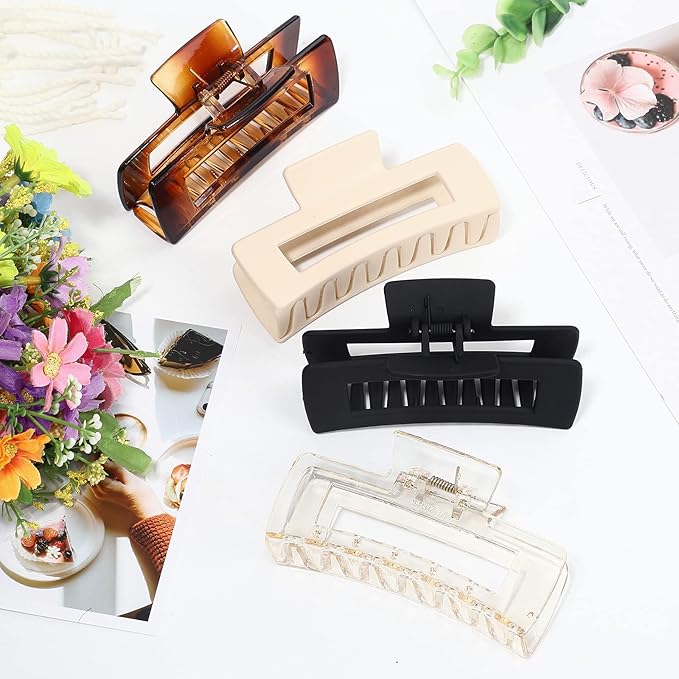 Sisiaipu 4.1 Inch Large Hair Accessories - 12 Pcs Big Square Jaw Clips for Thick Hair, Jumbo Bulk Clips for Women and Girls