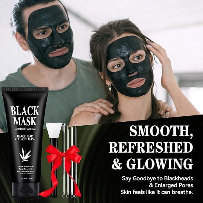Blackhead Remover Mask, Charcoal Peel Off Face Mask 3.53oz, Black Head Remover for Face &Nose, With Brush, Extractor Tool, Deep Pore Cleansing Dirt, Excess Oil and Blackheads for Men & Women