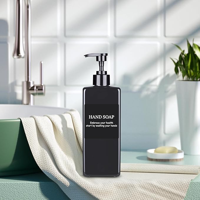 Refillable Shampoo and Conditioner Dispenser Plastic Shampoo Pump Bottles Set for Bathroom with Waterproof Labels