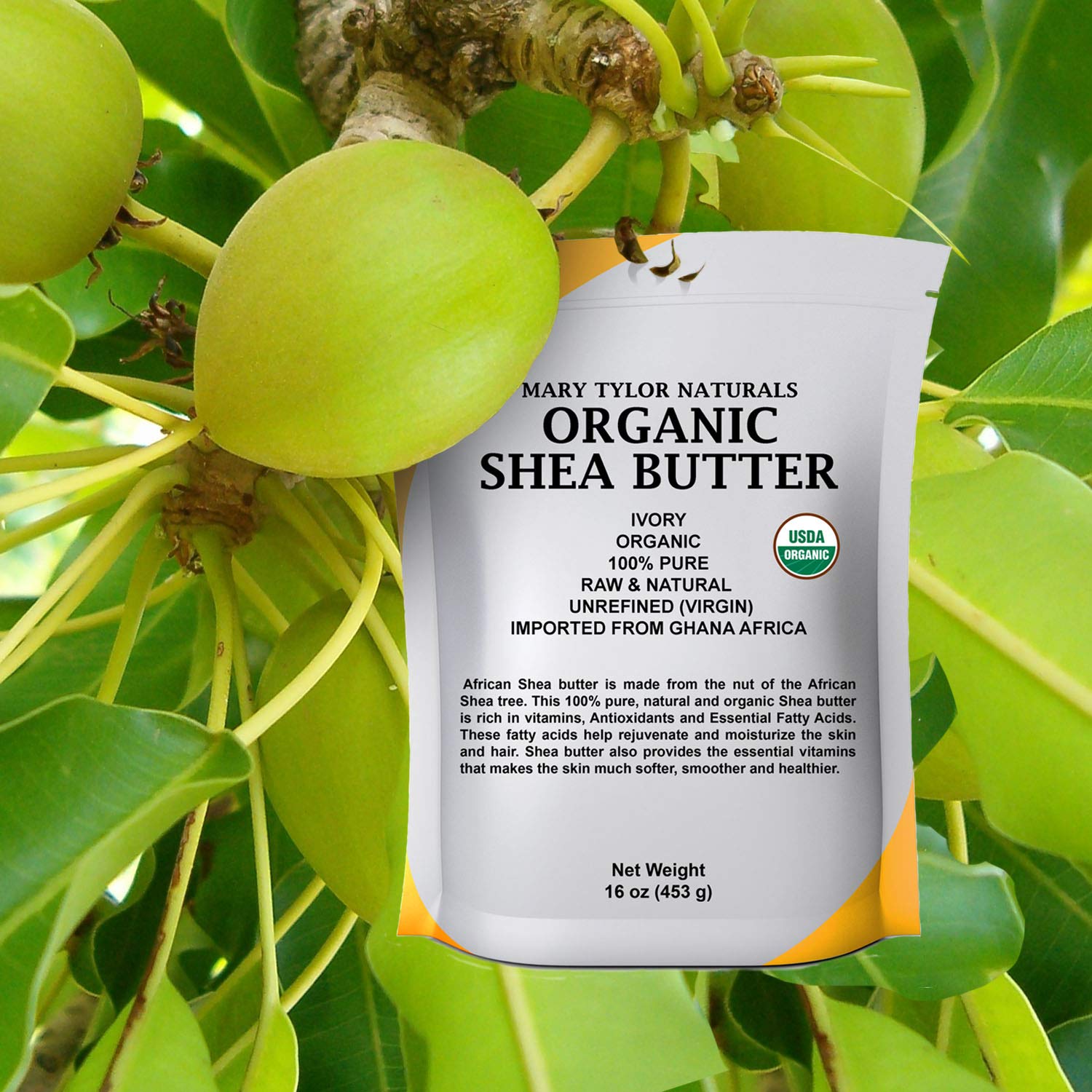 Mary Tylor Naturals Pure Shea butter 2 lb Raw, Unrefined, Ivory From Ghana Africa — Great for Hair, Skin and DIY projects