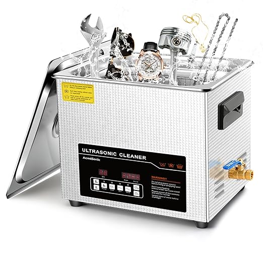 ACMESONIC Ultrasonic Cleaner 10L Dual-Frequency Professional Digital Stainless Steel Cleaning Machine with Heater Timer for Denture, Coins, Small Metal Parts, Circuit Board, Lab Tools, etc