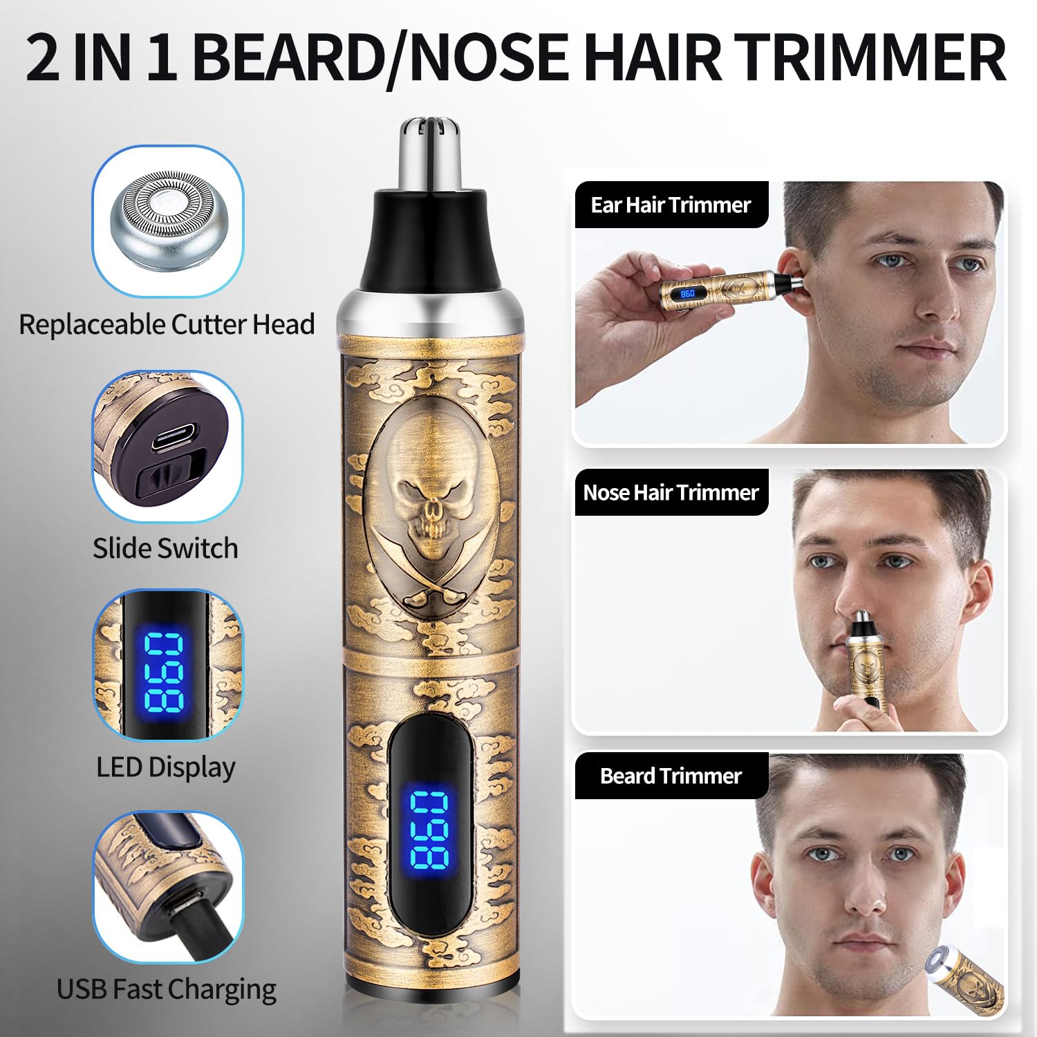 Roziapro Professional Hair Clippers for Men, Hair Trimmer for Haircut Cordless Hair Clippers Set with Rechargeable Nose Hair Trimmer, Gifts for Men (Gold)