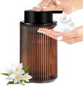 Foaming Soap Dispenser, Amber Glass Foam Hand Soap Dispenser for Bathroom, 11 Fl Oz Ribbed Refillable Foaming Pump Bottle with Black Pump, Modern Dish Soap Foam Dispenser