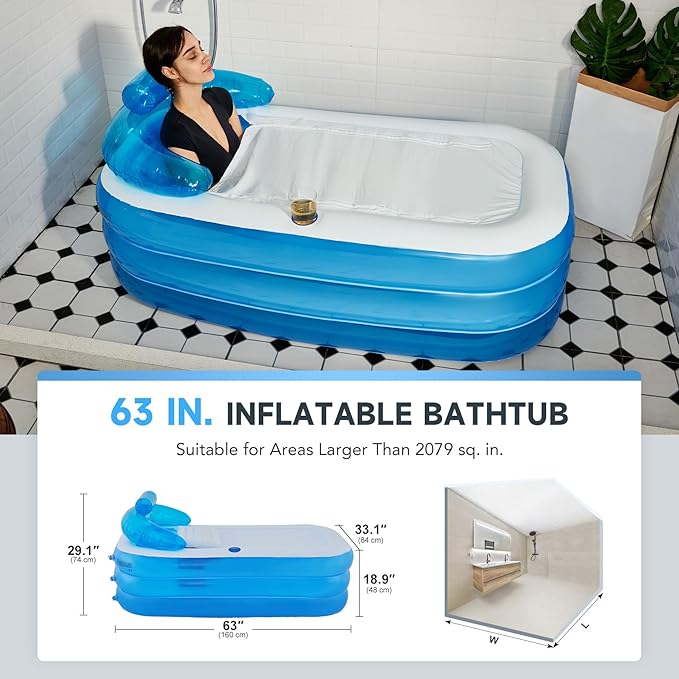 CO-Z Inflatable Bathtub with Electric Air Pump and Bath Pillow Headrest, Portable Blow Up Tub for Adults, Outdoor or Indoor Freestanding Foldable Spa Cover Drainage Hose Cup Holder