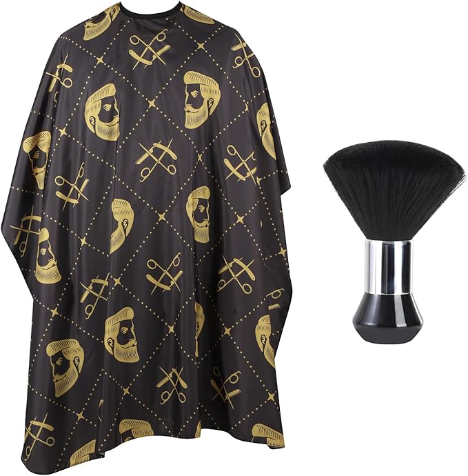 Professional Hair Cutting Cape with Neck Duster Brush, Waterproof Salon Barber Cape with Snaps, Barber Accessories (Hair Cutting Scissors and Men)