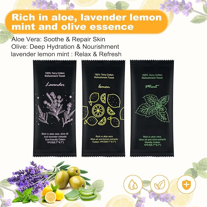 twoworld 60 Moist Cotton Towel Bulk Moist Towelettes Individually Wrapped