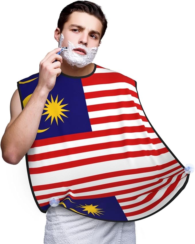 NOUZU Malaysia Flag Print Beard Bib Apron For Men, Beard Hair Catcher For Men Shaving Trimming,Beard Cape Cloth