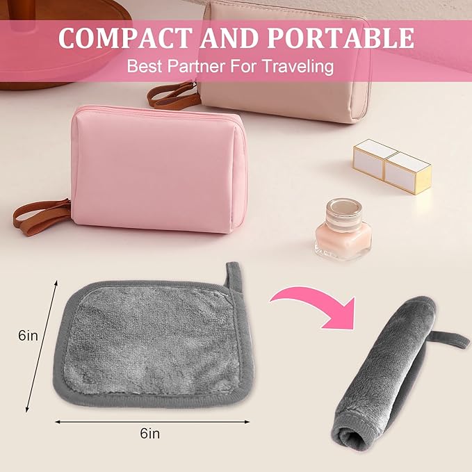 Puomue Makeup Remover Cloth 12 Pack, Ultra Soft and Reusable Microfiber Makeup Remover Towels for All Skin Types, Perfect Face Towels for Women, 6 Inch X 6 Inch, Grey