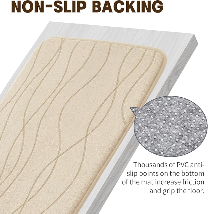 YIHOUSE Bathroom Rugs Set 3 Piece, Memory Foam Bath Mat Khaki