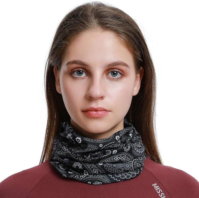 Neck Gaiter Mask, Sun Mask, Rave Bandana Face Mask, Seamless Face Scarf, Headband for Men Women (A-Black Series 2)