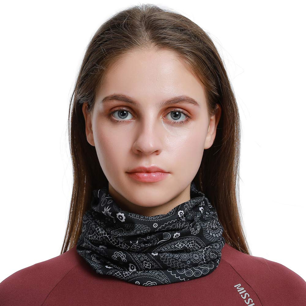 Neck Gaiter Mask, Sun Mask, Rave Bandana Face Mask, Seamless Face Scarf, Headband for Men Women (A-Black Series 2)
