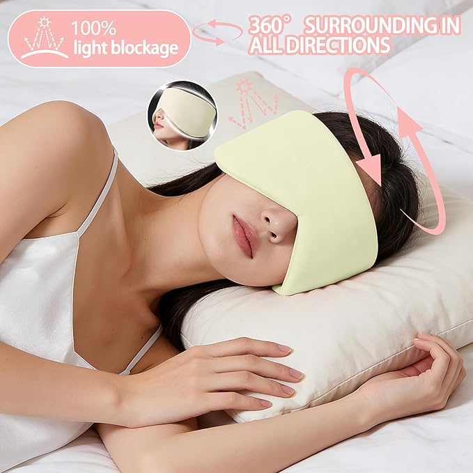 Vettres Reversible Warm & Cool Sleep Mask Wrap-Around Blackout Eye Masks for Side Sleepers Adjustable Unisex Eye Cover for Travel Office & Rest Beige