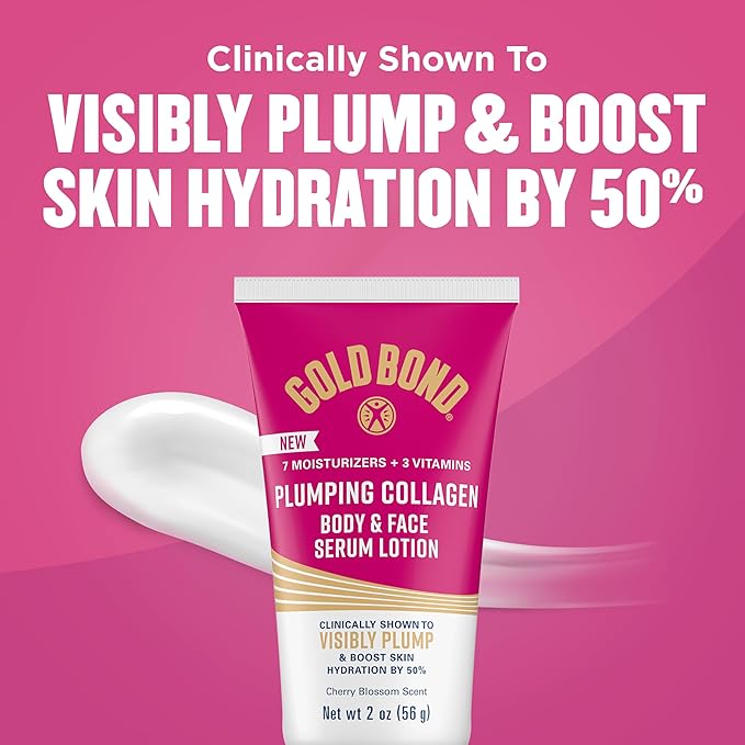Gold Bond Plumping Collagen Body & Face Serum Lotion, Lightweight Hydrating Moisturizer with Collagen Peptide Complex, Jojoba & Grapeseed Oils to Visibly Plump Skin, Cherry Blossom Scent, 2 oz, 6 pack