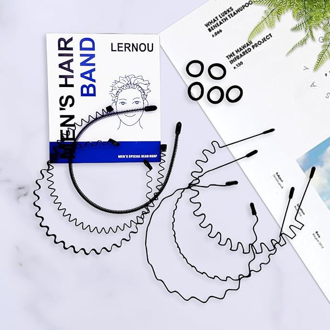 Metal Headbands for Men and Women, Wavy Adjustable Wire Hair Bands, Unisex Non-Slip Elastic Headband for Workout, Face Washing, Curly Hair & Daily Use. (6 Pack)