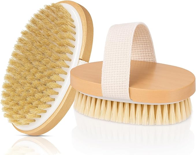 OPAZ Dry Body Brush 2 Pack, Natural Boar Bristle Exfoliating Brush