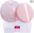 2pcs Powder Puffs, 6'' Body Powder Puff and 5'' Dusting Powder Puff and Container, Extra Large, Fluffy Soft, Washable, Reusable