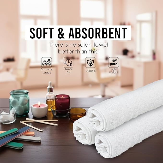 STF Linen Hand Towels (Pack of 40) - White Economy Salon & Spa Towels - 100% Cotton, Highly Absorbable, 16 x 27 Inches
