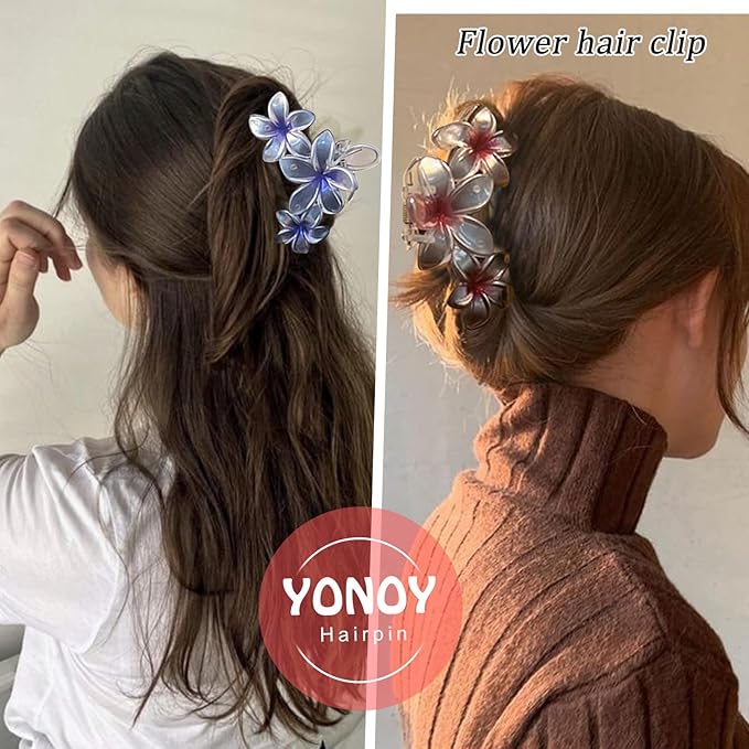 YONOY 6Pcs Flower Hair Clips for Women,Non-Slip Matte Flower Hair Clips for Women,Hawaiian Hair Flower Clip Large Plumeria Banana Cute Clip Beach Hair Accessories (Pearlescent color)