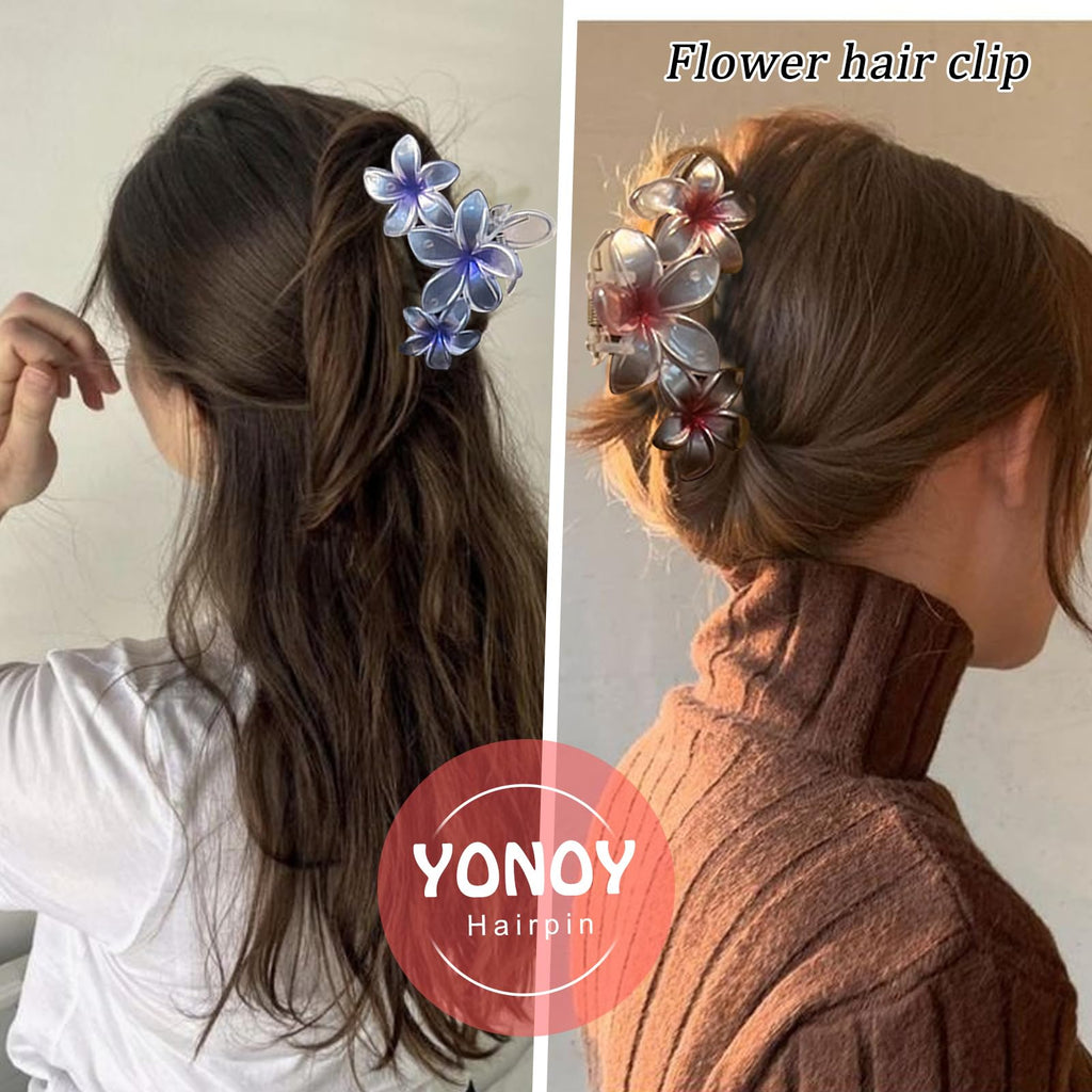 YONOY 6Pcs Flower Hair Clips for Women,Non-Slip Matte Flower Hair Clips for Women,Hawaiian Hair Flower Clip Large Plumeria Banana Cute Clip Beach Hair Accessories (Pearlescent color)