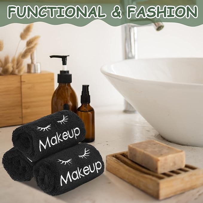 Shimeyao 13x13 Inch Black Makeup Towels Bulk Reusable Makeup Washcloths for Face Facial Remover Washcloths Absorbent Cotton Towel for Salon Spa Women Skin Care(12 Pcs,Classic)