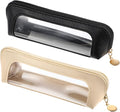 Kifmurase 2Pcs Clear Makeup Brush Bag, Leather Slim Makeup Case, Portable Transparent Waterproof Cosmetic Pouch with Zipper, Double Sided Clear Bag for Women Travel Storage (White, Black)