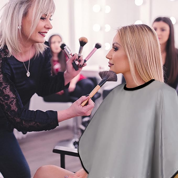 Short Barber Cape, Waterproof Nylon Salon Hair Cutting Cape for Makeup Artist, Hair Dye, Comb-out, Styling, Shampoo (3, Grey)