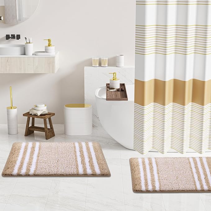 InnJoey Bathroom Set - Bathroom Sets with Shower Curtain and Rugs, 25PC Bathroom Accessory Set, White Bathroom Accessories Set with Trash Can, Soap Dispensers