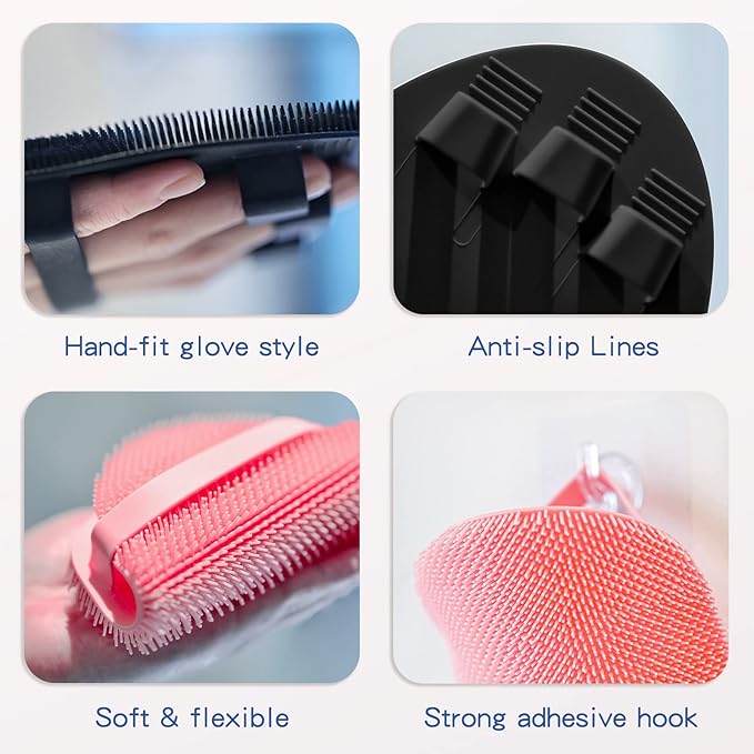 Manmihealth Silicone Body Scrubber & Face Brush Set Thick Bristles Black