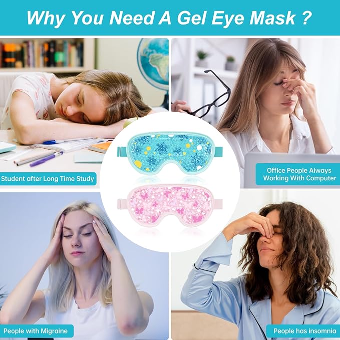 SEIWEHIDO Cooling Eye Mask Cold Eye Compress Mask for Puffy Eyes, Reusable Eye Ice Pack Gel Ice Eye Mask for Tired Eyes, Eyes Surgery, Migraines, Stress Relief, Itchy Eyes, Skin Care, Eye Spa 2PCS