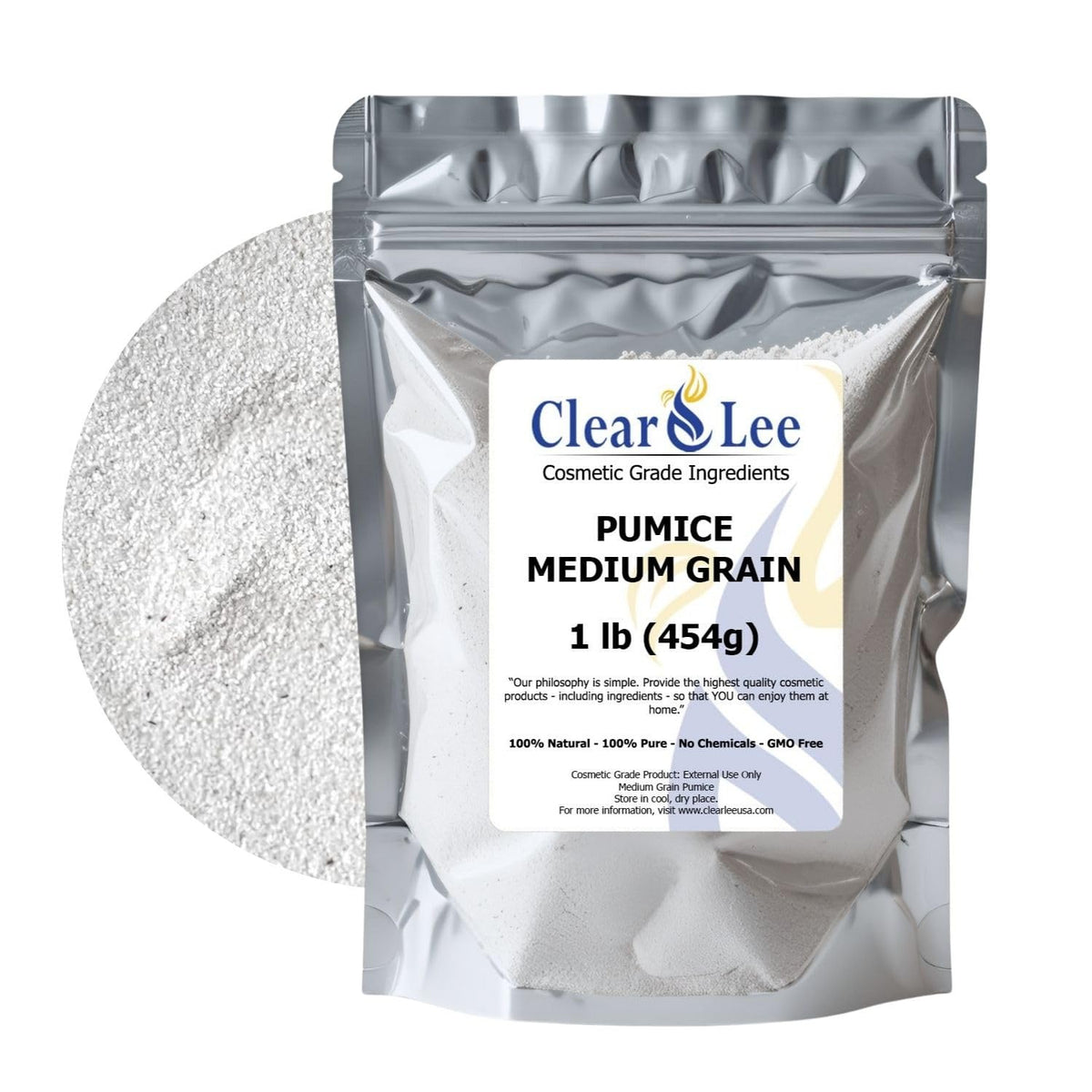 ClearLee Cosmetic Grade Pumice - 100% Pure Natural Grain/Powder - Great For Skin Exfoliation in DIY Soaps, Masks, Scrubs for Face, Body, Foot (2lb, Fine Grain)