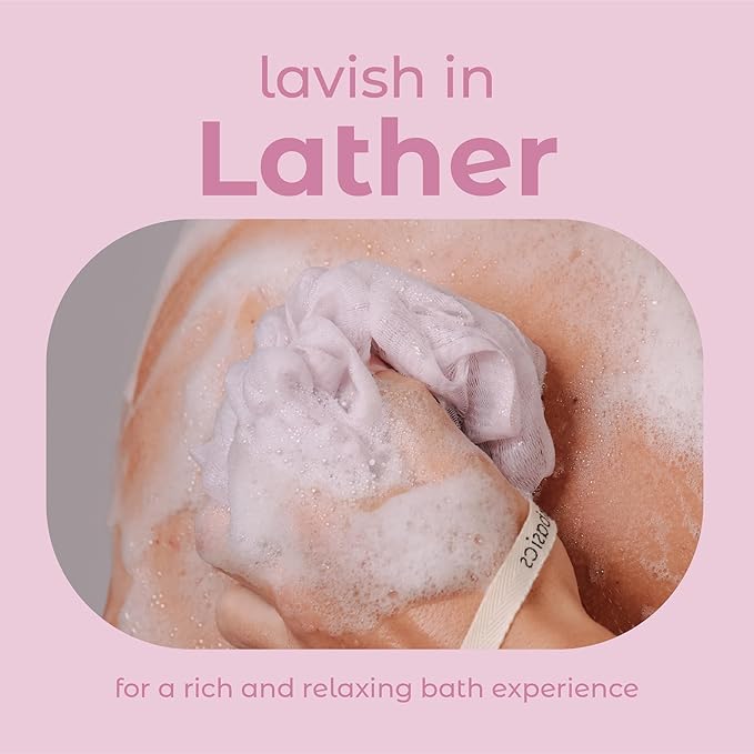 MainBasics Shower Loofah Sponge Pouf, Set of 3, Perfectly Pink