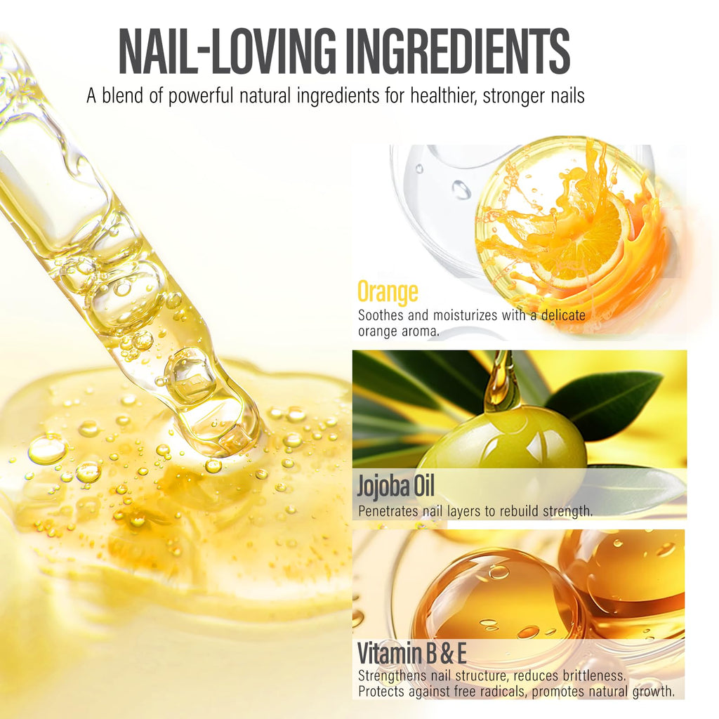 CHUCHU Vegan Cuticle Oil for Nails: Orange Jojoba Nail Cuticle Oil with Vitamin B & E for Moisturizes Cuticle and Nail's Skin - Prevents Hangnails and Chapped 15ML