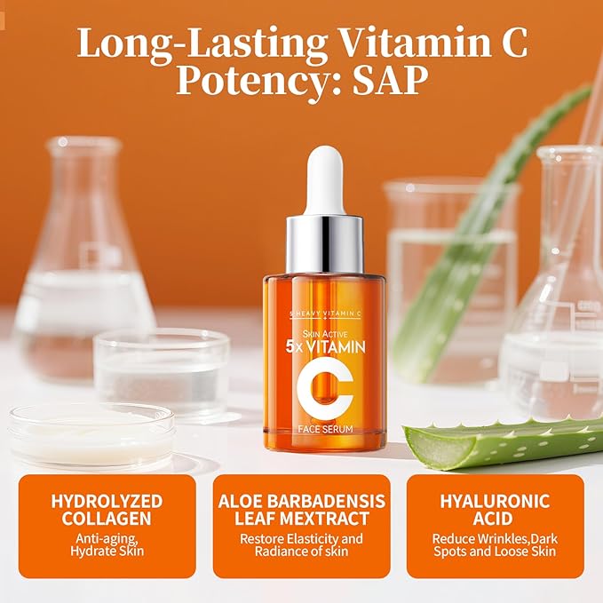 Vitamin C Facial Serum 20% with Hyaluronic Acid & Niacinamide – Anti-Aging Formula to Boost Collagen, Hydrate and Plump Skin, For All Skin Types – 1 Fl Oz